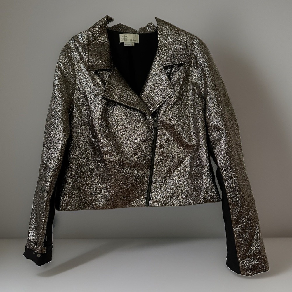 SACHIN Babi Metallic Leather Moto Jacket Sz XL